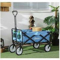 Folding Steel Outdoor Storage Trolley Cart - Heavy Duty, Foldable, Brakes, 68kg Capacity - Blue