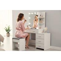 Hollywood Dressing Table Set with 10-Bulb Lighted Mirror and Storage