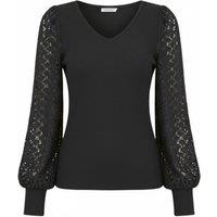 Beige Women's V-Neck Long Bubble Sleeve Lace Top - 5 Sizes, 7 Colours