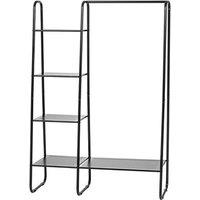 Freestanding Garment Organizer with Shelves and Rod in Black Metal Finish
