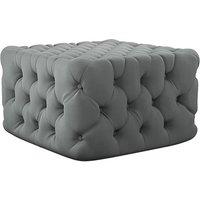 Elegantly Quilted Grey Velvet Footstool with Buttoned Tufted Design, 62cm