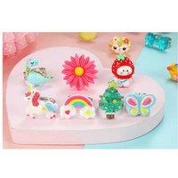 Black 24PCS Adjustable Resin Rings Gift Set for Girls - Pink-Themed Dress-Up Jewellery