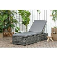Grey Adjustable Rattan Reclining Sun Lounger - Weather-Resistant Outdoor Garden Chair