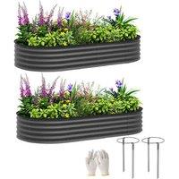 Set of Two Large Galvanised Steel Raised Planters - 181 x 93cm