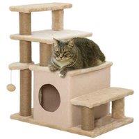 Adjustable Cat Steps with House, Hanging Toy Ball & Sisal Scratch Posts - Plush Multi-Level Cat Tree, Beige