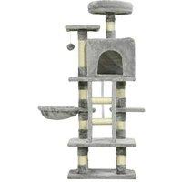 132cm Multi-Level Cat Tree Tower - Sisal Scratching Posts, Plush Hammock & House, Grey