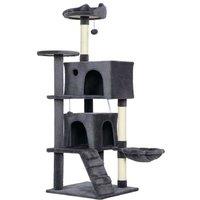 140cm Multi-Level Cat Tree - Plush Grey, Sisal Scratching Posts, Hammock & Houses