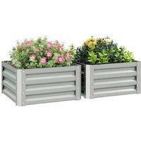 Set of Two Steel Raised Planter Boxes for Outdoor Flowers & Veg - 60x60cm, Light Grey