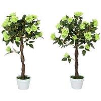 Set of Two Flowering Faux Rose Trees - Indoor & Outdoor, 70cm