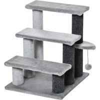 3-Step Cat & Kitten Pet Stairs with Scratching Posts, Toy - Grey, Portable Small Pet Ramp