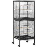 2-in-1 Portable Bird Aviary Cage with Wheels & Easy-Clean Tray - Budgies, Canaries, Small Birds, Spacious Black Design