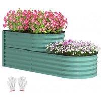 Two-Tier Galvanised Steel Raised Garden Planter - Dark Green, Weather-Resistant