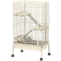 4-Level Rolling Rabbit & Small Pet Cage - Multi-Tier Hutch, Easy-Clean Deep Tray, Beige