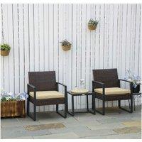 3 Piece Rattan Patio Bistro Set - Weather-Resistant Wicker, Glass Table, 2-Seater Outdoor Dining