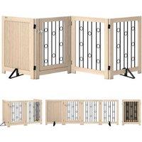 4-Panel Freestanding Dog Gate with Lockable Door, Folding Hinges & Stable Feet - Oak Finish, For Small Breeds