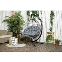 Grey Outdoor Hanging Egg Swing Chair with Stand & Cup Holder - Weather-Resistant Steel, Foldable, 1-2 Seater