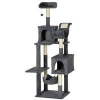 177cm Multi-Level Cat Tree Tower with Sisal Scratching Posts, Plush Hammock & Cat House - Modern Dark Grey