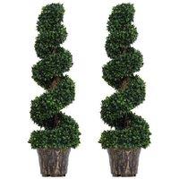Set of 2 Artificial Boxwood Spiral Trees - Evergreen Topiary, 90cm