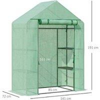 Walk-in Storage Greenhouse with 2-Tier Metal Shelving & Weatherproof PE Cover - 14172191cm