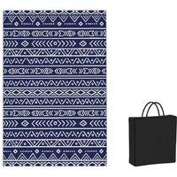 Reversible Outdoor Patio Rug - Blue/White Geometric Garden Decor, 1.82.7m, Weather-Resistant Polypropylene