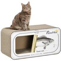 2-in-1 Corrugated Cardboard Cat House & Scratcher Bed with Catnip - Tuna Design, Eco-Friendly, For Cats Up To 5kg