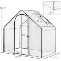 PVC Walk-In Greenhouse Storage Shed - Weatherproof, Heavy-Duty Steel Frame, 180L x 100W x 168H cm, White