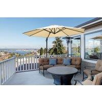 Beige Round Aluminium Garden Parasol with Tilt, Crank & Base - Weather-Resistant Outdoor Umbrella