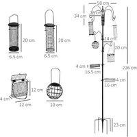 Outdoor Bird Feeding Station for Wild Birds - 6 Hooks, 4 Feeders, Sturdy Steel, Easy Assembly