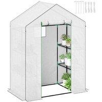 3-Tier Walk-in Greenhouse Storage Shed - PE Cover, 4-Shelf, Weatherproof, 14374190 cm, White