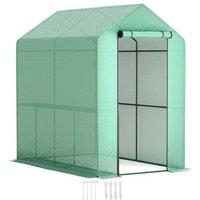 Walk-in Greenhouse Storage Shed - Steel Frame, UV-Resistant PE Cover, 4 Shelves - 120186190cm - Green