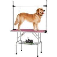 42" Adjustable Dog Grooming Table - Non-Slip Rubber Top, Heavy-Duty Metal Frame, Large Breeds - Pink