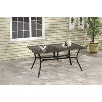 6-Seater Steel Outdoor Dining Table - Rustic Wood-Effect, Weather-Resistant, Umbrella Hole