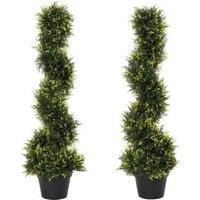 2 Spiral Topiary Artificial Cedar Trees with Pots - 90cm Evergreen