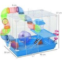 2-Tier Hamster Cage Habitat - Multi-Level Small Pet Home with Wheels, Tubes, Easy Clean - Blue