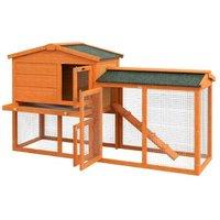 2-Tier Rabbit & Guinea Pig Hutch with Run, Easy Clean Tray, Outdoor Wooden Small Pet Cage - Orange