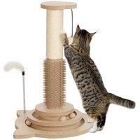 49cm Sisal 5-in-1 Cat Tree Scratching Post with Ball, Brush & Feather Toy - Modern Multi-Activity Centre