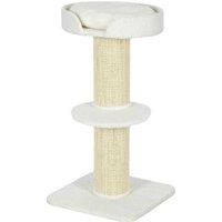 2-Tier Sisal Cat Tree with Basket Cushion - Cream White - Multi-Level Cat Tower, Plush Perch, Scratching Post