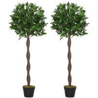 2 Bay Laurel Ball Trees with Pots - 120cm Evergreen Topiary Pair