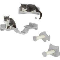 4 Cat Wall Steps & Platforms - Plush Multi-Level Cat Tree, Space-Saving Wall-Mounted, Light Grey