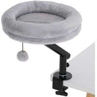 Cat Desk Hammock Bed - Plush 360 Rotating Window/Desk Perch, Space-Saving, Grey