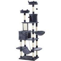 206cm Multi-Level Cat Tree Tower - Sisal Scratching Posts, Plush Beds & Condos - Grey
