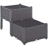 Raised Outdoor Garden Planter Box - Brown Rattan-Effect, Self-Watering