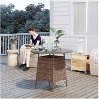 Rattan Wicker Outdoor Coffee Table - Weather-Resistant, Glass Top, Umbrella Hole