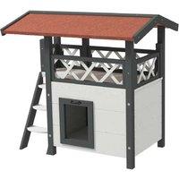 Outdoor Wooden Cat House with Balcony, Stairs & Weatherproof Roof - 77 x 50 x 73cm, White