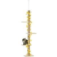 242cm Floor to Ceiling Cat Tree - Multi-Level, Jute Scratching Posts, Adjustable, Modern Yellow Dcor