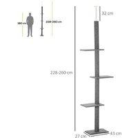 260cm Multi-Level Cat Tree Tower - Plush Grey Ceiling Climbing Activity Centre with 3 Perches