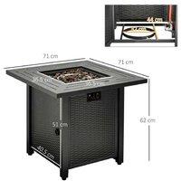 Outdoor Gas Fire Pit Table - 40000 BTU Square Patio Accessory, Rattan Effect, Weather-Resistant