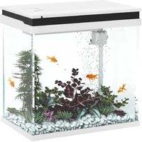 Glass Fish Tank Aquarium for Small Fish - 26L, Easy-Clean, LED Lights, Filter System, White
