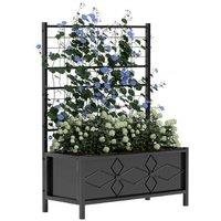 Galvanised Steel Raised Bed with Trellis - Black, 90x40x120cm