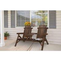 Weather-Resistant Fir Wood 2-Seater Garden Bench with Table - Slanted Patio Lounger, Carbonised Finish